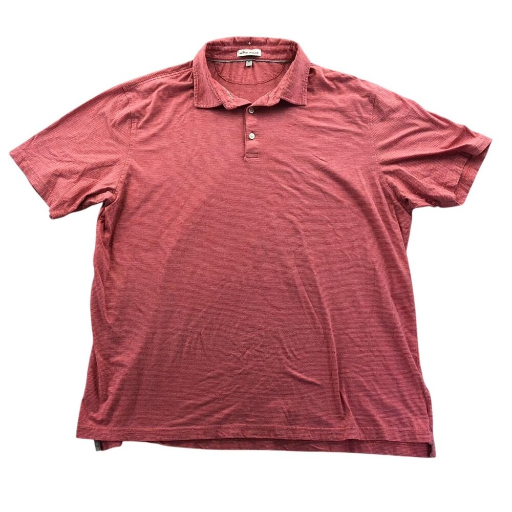 Peter Millar Mens Polo Shirt XL Pink Striped Short Sleeve Casual Classic Travel